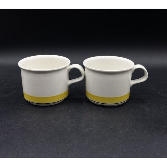 ARABIA OF FINLAND, Faenza Black Stripe, Vintage, Mocca  Arabia of Finland Faenza Yellow & Black Stripe Vintage LOT 2 Espresso Cups